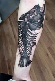 ongelooflijk zwart realistische stijl vis skelet tattoo patroon