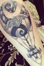 small arm cute black and white chandelier flying balloon tattoo pattern