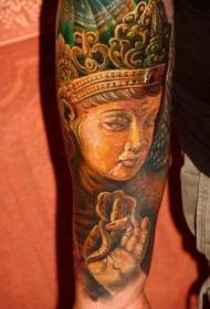 Pola tato Buddha kanthi warna kanthi nyata