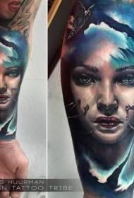 käsi tyttö muotokuva väri tatuointi malli