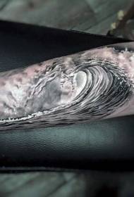 padrão realista realista de tatuagem de onda preto e branco de estilo