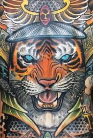 Japanese traditional color tiger body tattoo pattern