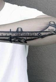 Naoružajte uzorak tetovaže aviona crno-bijelog aviona stare škole