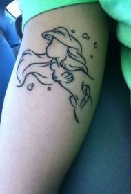 arm beautiful black line cartoon Ayre mermaid tattoo pattern