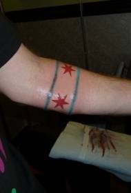small arm interesting Blue lines and red star tattoo pattern