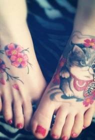 Infant Cute Cat Sakura Tattoo Pattern