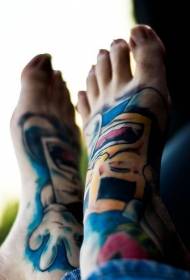 male instep color cartoon tattoo pattern