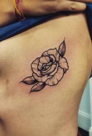side rib personality black rose tattoo pattern