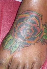 male instep color flower tattoo pattern