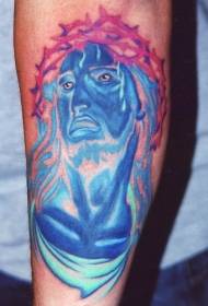 blue Jesus portrait tattoo pattern