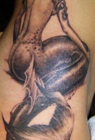 waist side black brown mermaid tattoo pattern