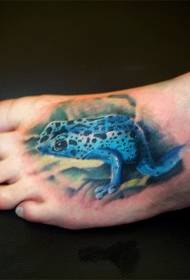 realistic blue toxic frog tattoo pattern on the instep