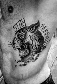 side ribs European and American tiger head letter tattoo pattern