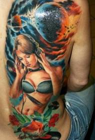 гръб цвят колаж пространство и момиче татуировка модел