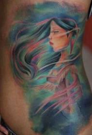 gerriaren alboko kolorea Indian emakume ilustrazio estilo tatuaje