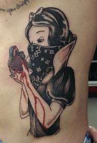side rib cartoon snow white red candle with red heart tattoo pattern