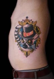 side rib colorful lemur and hat tattoo pattern