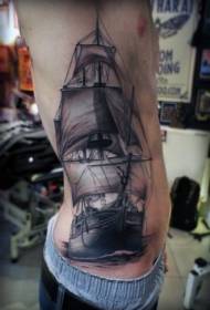 side ribs Very realistic black and white sailing tattoo pattern