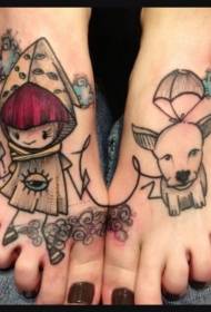 vznožje psa in deklice nagačen vzorec tatoo