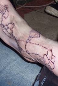 female instep simple scissors and anklet tattoo pattern