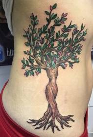 girls side ribs interesting color fantasy tree tattoo pattern