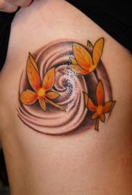 female waist Side colored orange leaf tattoo pattern