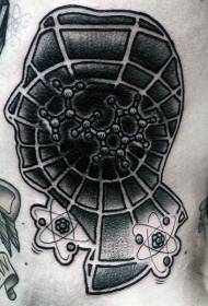 waist surreal style black human head atom symbol tattoo pattern