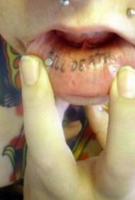 black inside the lips Letter and lip stud tattoo pattern