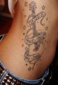 waist side simple guitar and star tattoo pattern