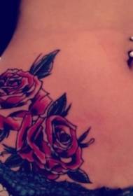 waist two red rose tattoo designs