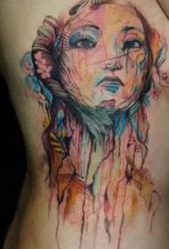 färgillustration stil kvinnor porträtt tatuering mönster