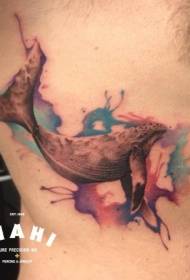 patrón de tatuaje de ballena de acuarela de color de cintura lateral