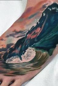 Instep color realistic big wave tattoo pattern