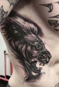 disegno del tatuaggio leone ruggente marrone lato vita