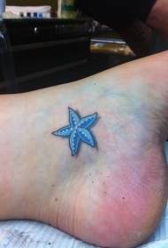Ankle's cute blue little starfish tattoo pattern