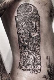 flanka ripeto skulpta stilo nigra linio skeleta letero tatuaje ŝablono