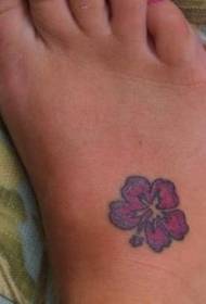 female instep color Hibiscus flower tattoo pattern