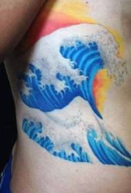 side Rib beautiful colored wavy tattoo pattern