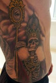 side ribs Color skull king with scepter eye tattoo pattern