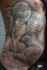 vários lobisomem preto e branco clássico e lobo grupo costela tatuagem padrão