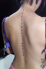 羅馬數字紋身圖片行上的女孩脊柱