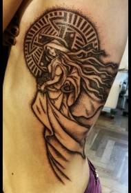 oldalsó borda rejtélyes hölgy és különleges szimbólum szúró tetoválás minta