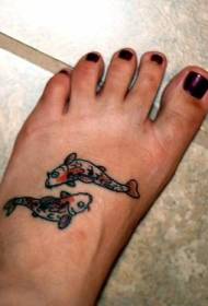 ženski noga mali koi uzorak tetovaža