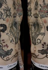 perut dengan panah pola tato warna kematian kuda