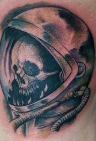 waist side watercolor style space skull tattoo pattern