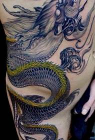 male waist side color dragon tattoo pattern