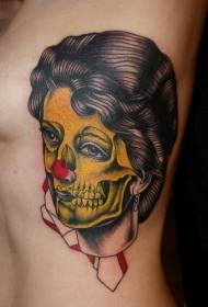 waist side color retro style multicolored zombie woman tattoo pattern