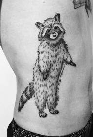 Side rib engraving style black big raccoon tattoo pattern