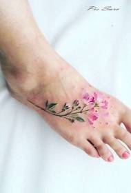 realistic sweet color branches flowers instep tattoo pattern