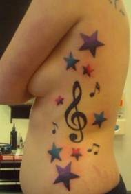 waist side treble clef pentagram and melody tattoo pattern